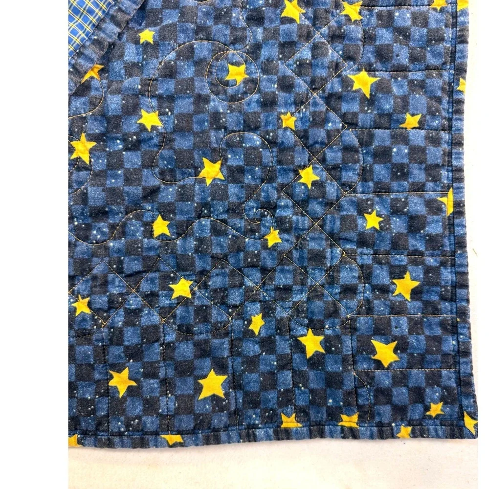 Vintage Handmade Patchwork Quilt 36x40 Celestial Reversible Farmhouse Americana